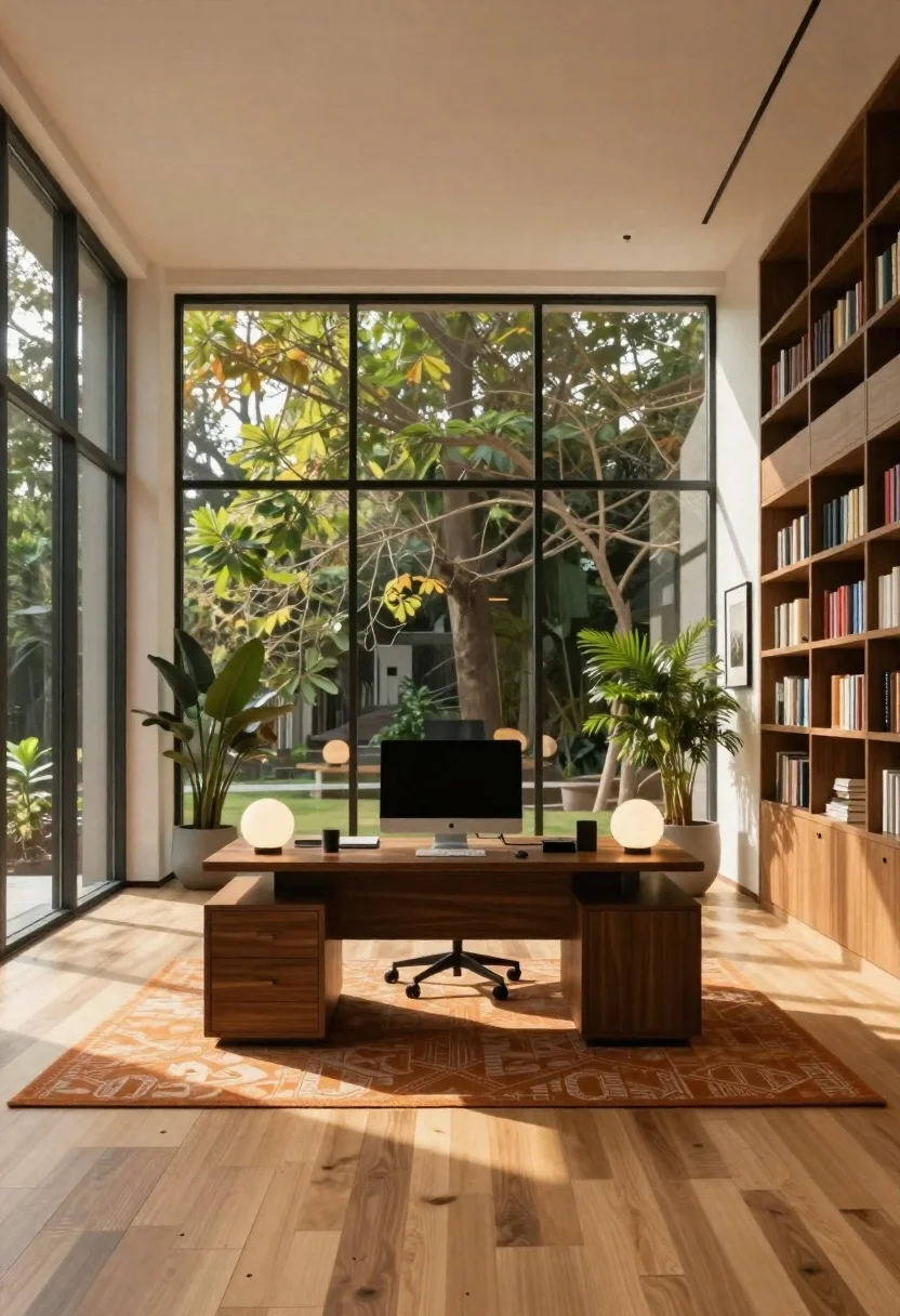 Modern Interior Design Office Scene With Minimalist Desk Setup And reference photo