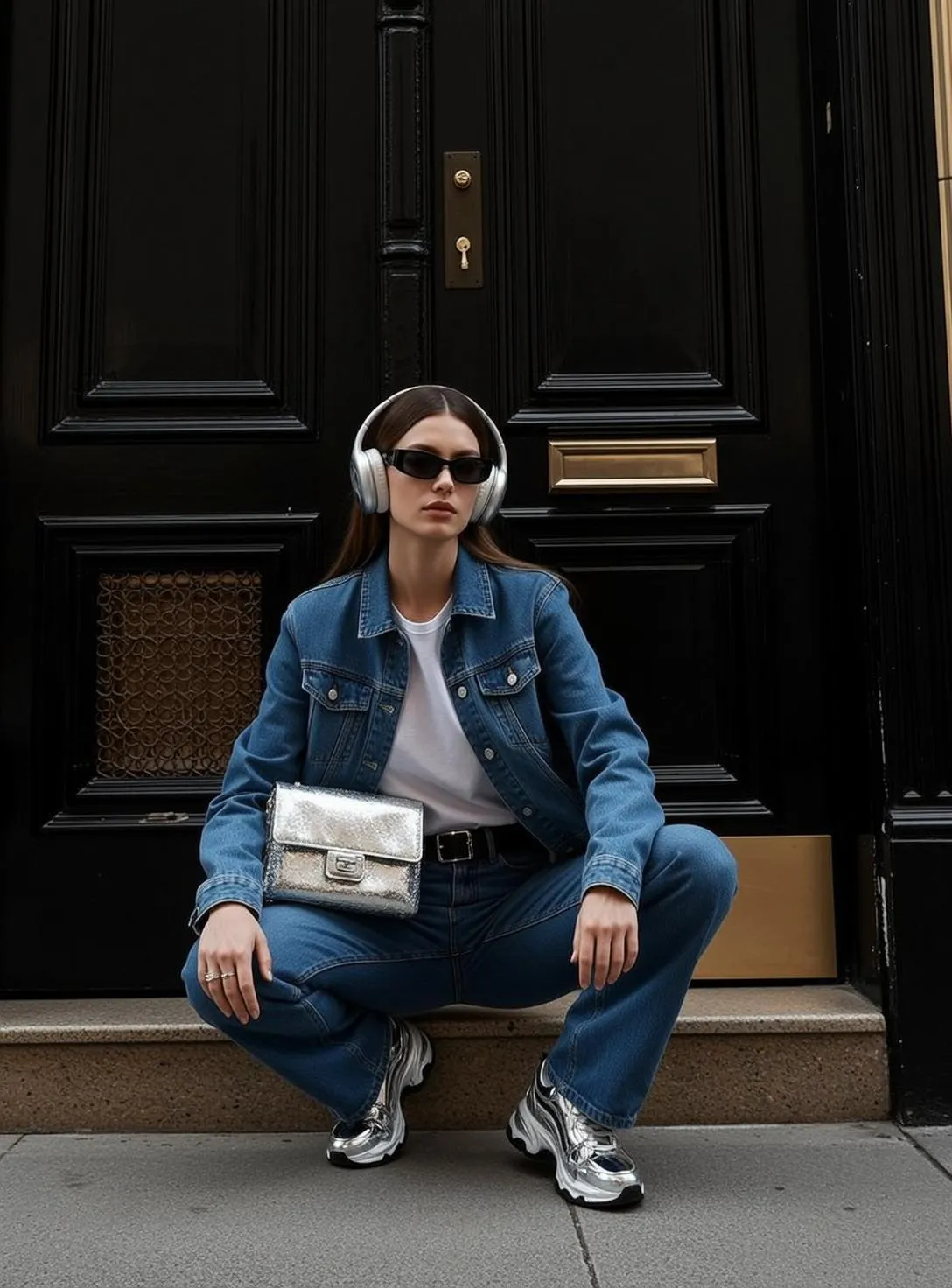 Sunglasses And Rings In Denim Doorway Portrait