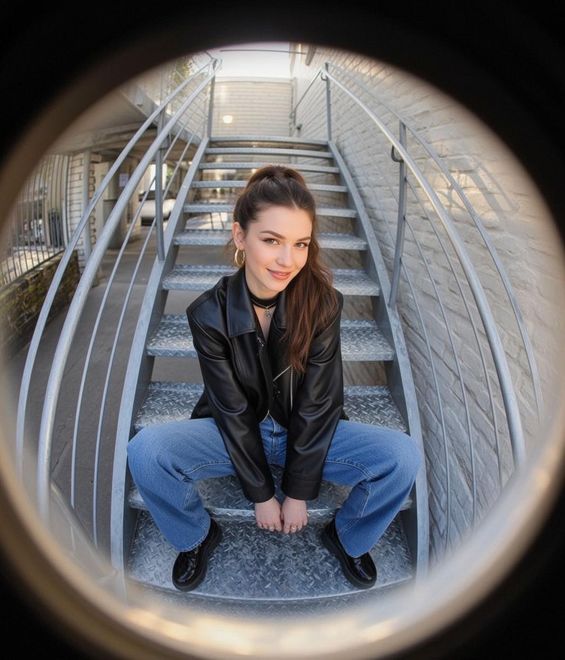 Fisheye Young Brown Ponytail Fair Black Leather
