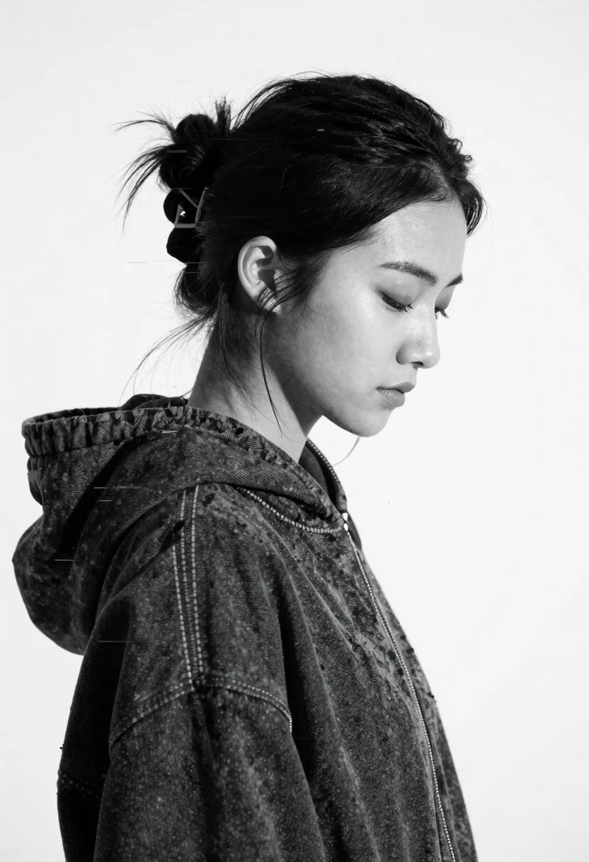 Black And White Portrait Young Woman Profile With Her Eyes reference photo