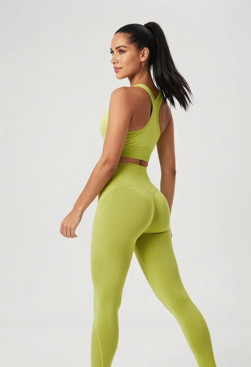 Woman With Long Black Hair High Ponytail Stands Profile Facing