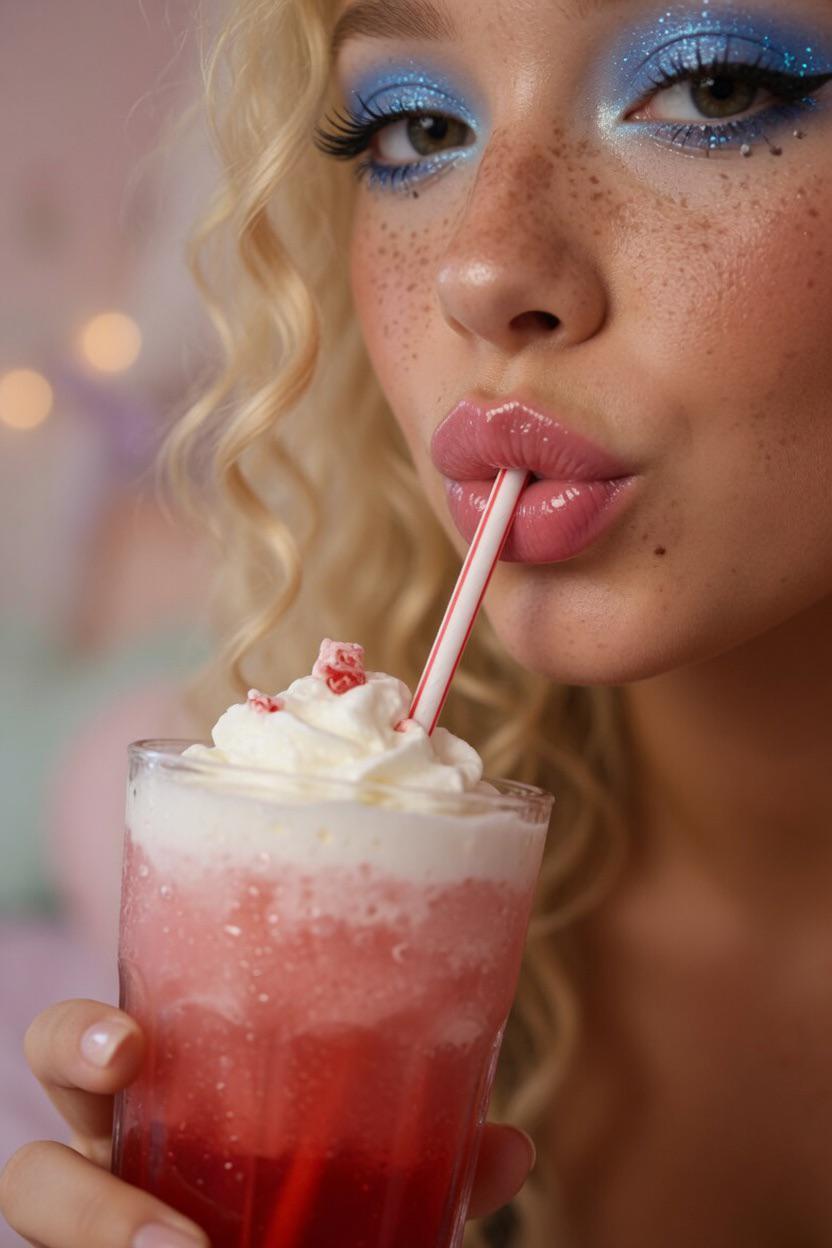 Drinking Pink Slushy Macro Shot