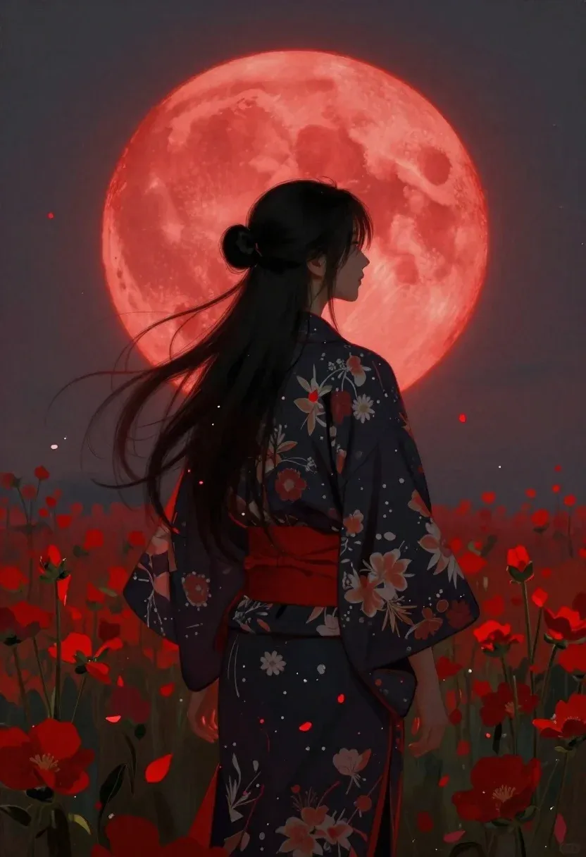 Oil Painting Person With Long Black Hair Tied Updo Standing