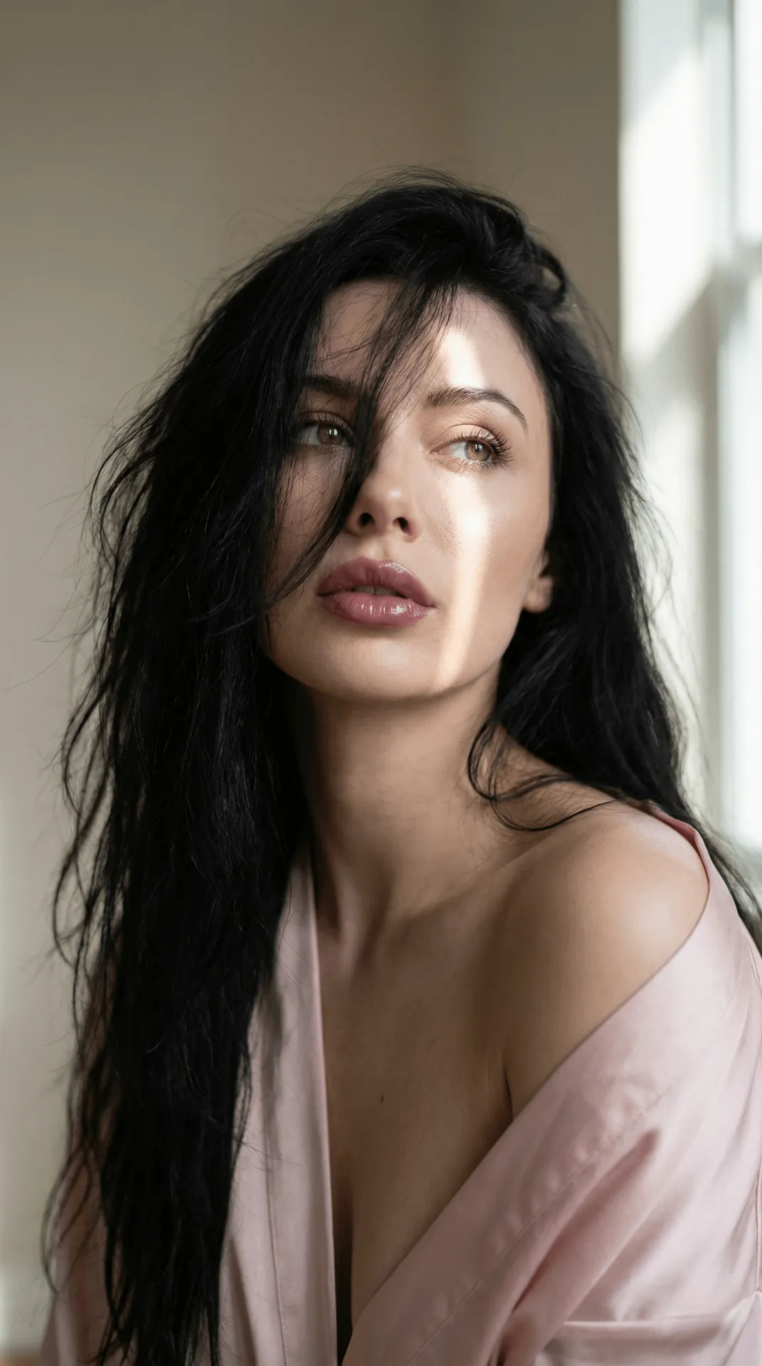 Face Portrait Soft Light Dusty Pink Robe Shadow