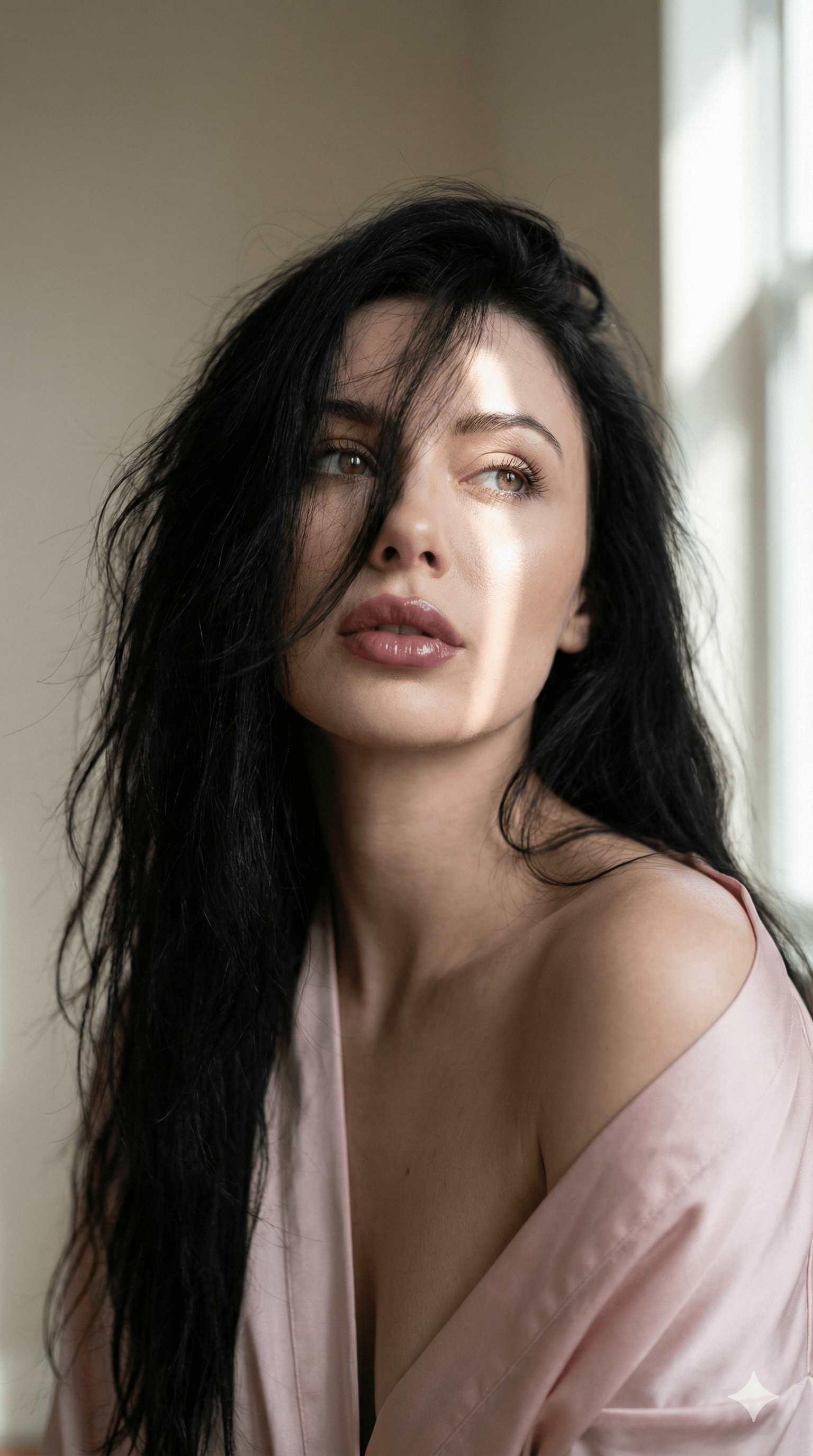 Face Portrait Soft Light Dusty Pink Robe Shadow