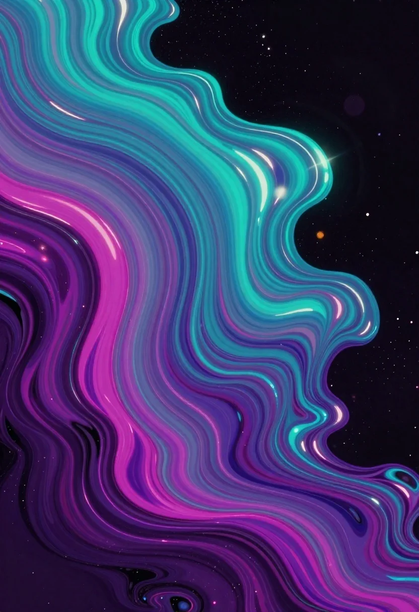 Vibrant Digital Abstract Painting Swirling Iridescent Oil-like Textures Against Dark reference photo