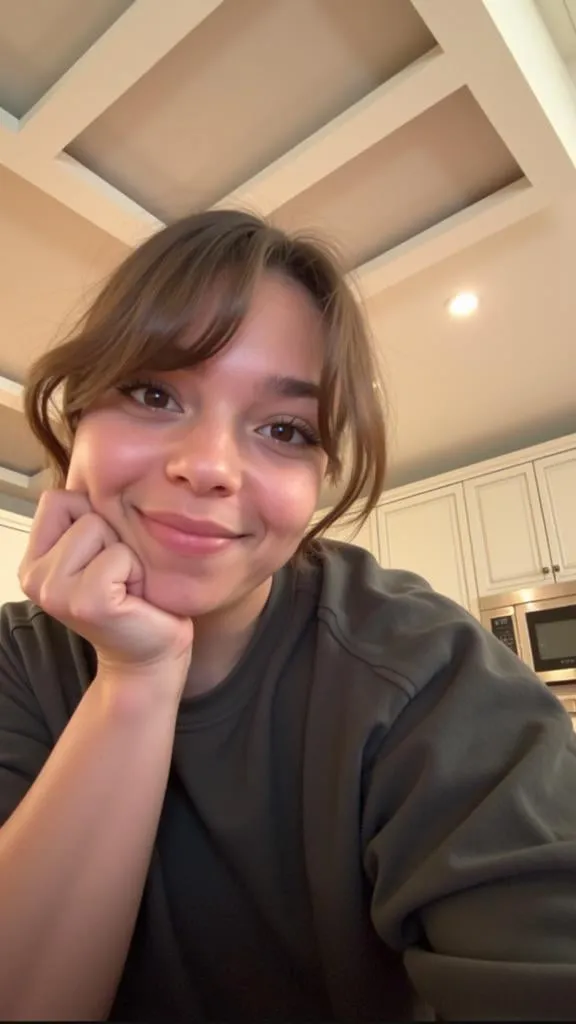 Resting Chin On Hand In Modern Kitchen Selfie