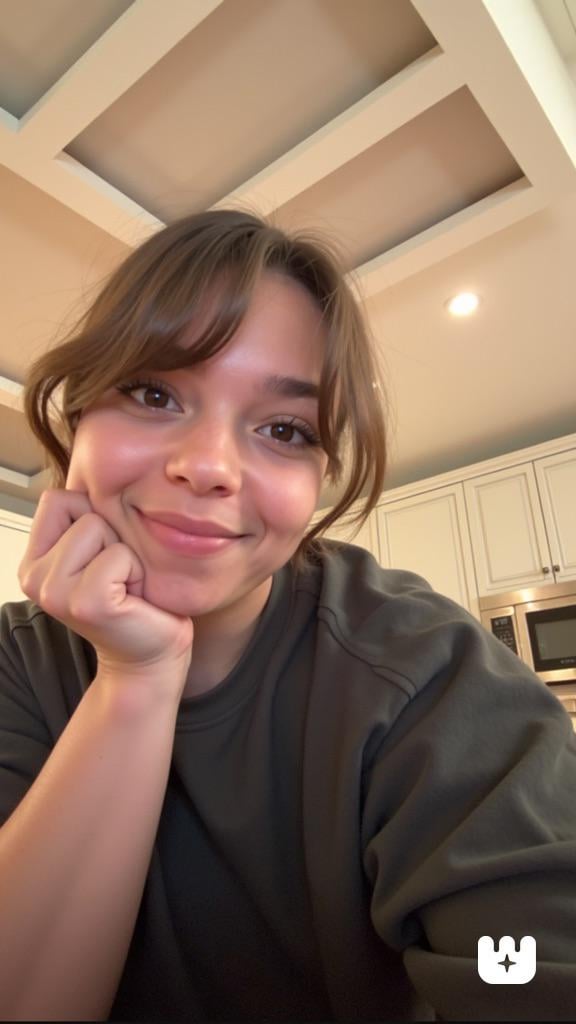 Resting Chin On Hand In Modern Kitchen Selfie