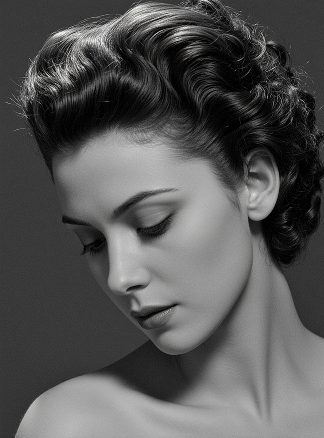 Black And White Medium Shot Portrait Young Woman With Her
