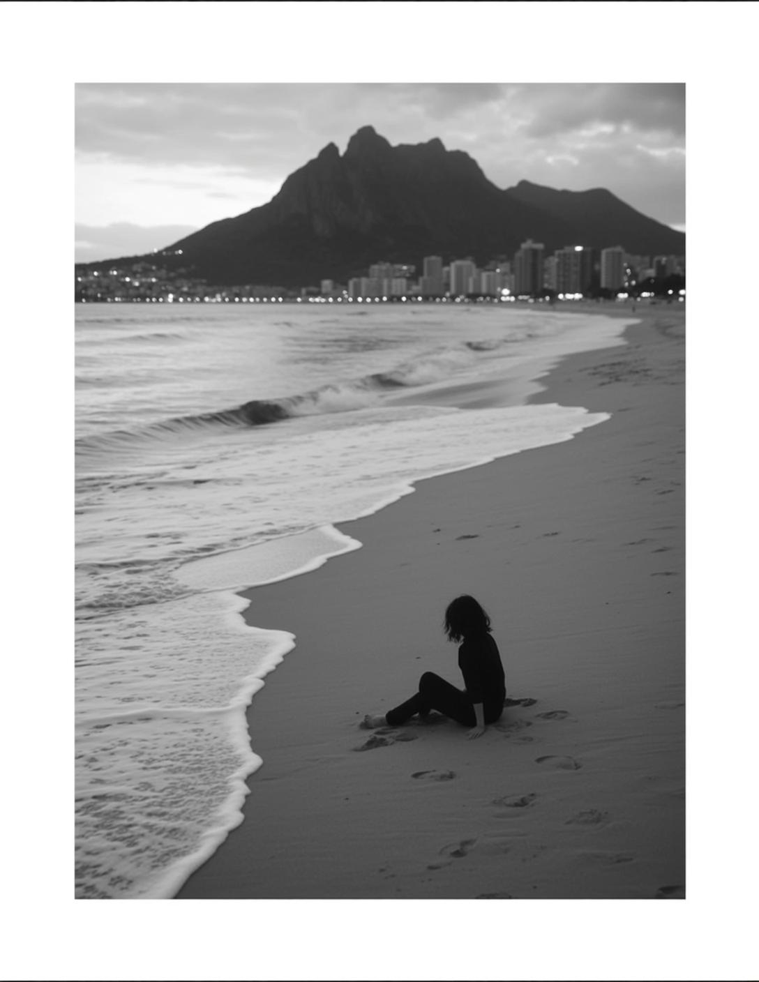 Vertical Black And White Photorealistic Image Captures Lone Figure From