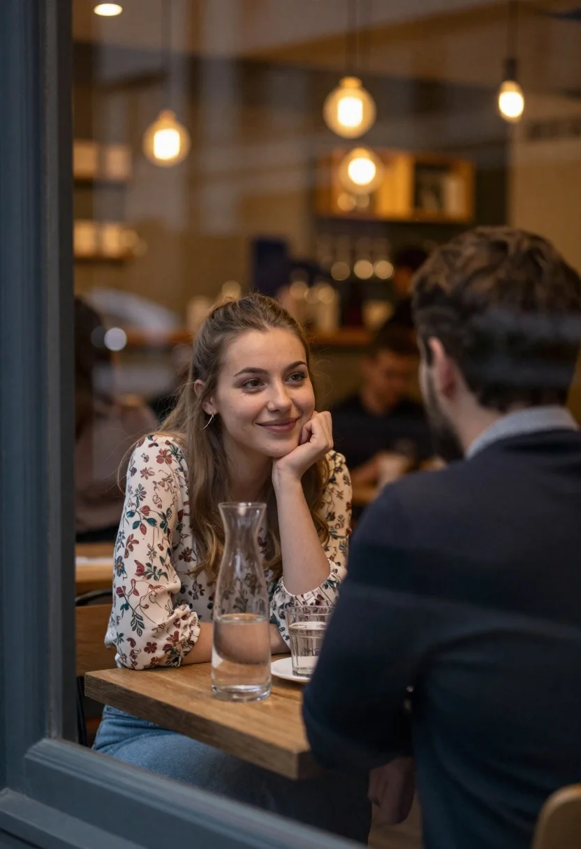 Warm And Intimate Candid Shot Through Cafe Window Showing Young reference photo