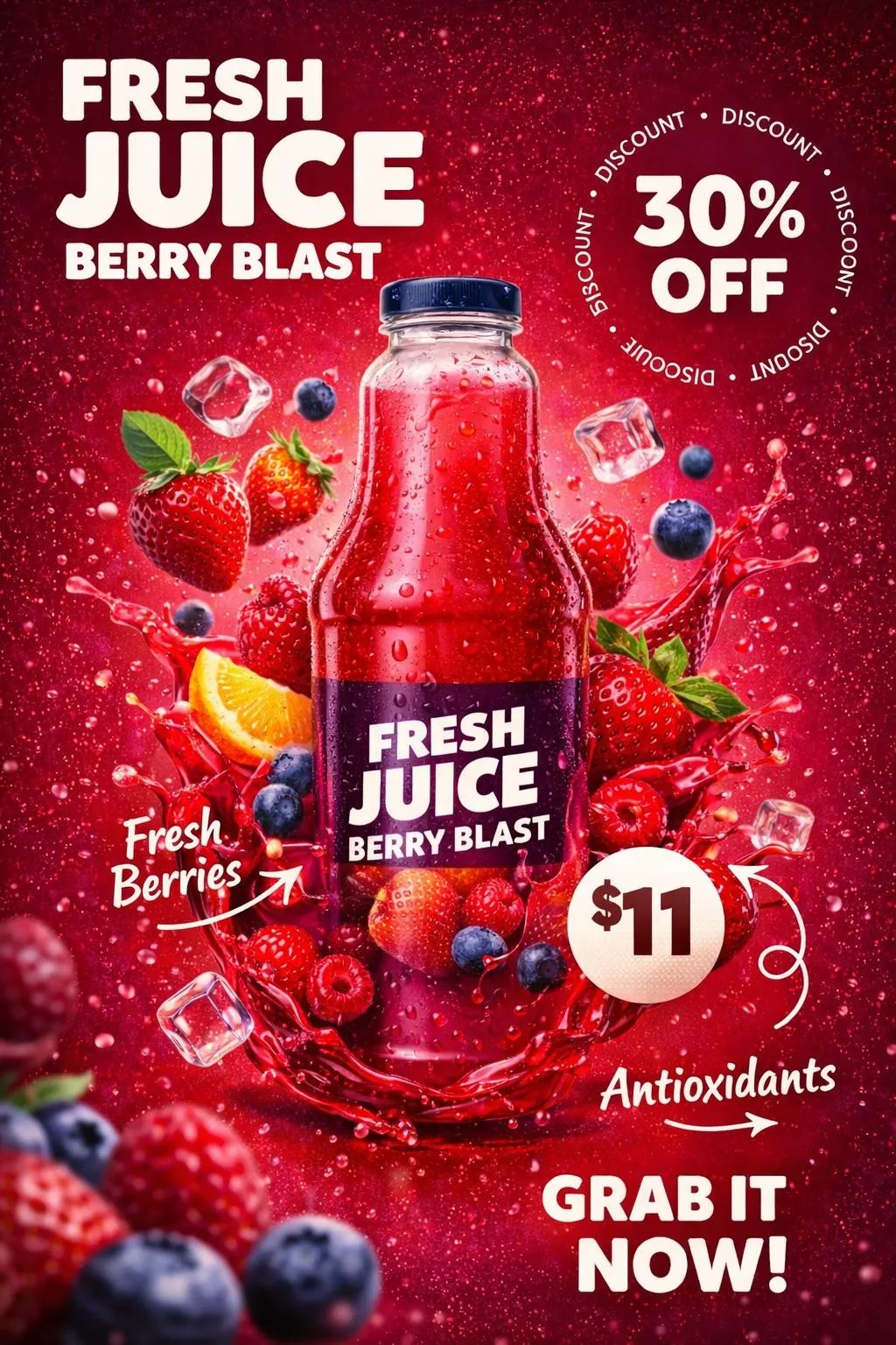 Realistic Juice Bottle Poster Splash