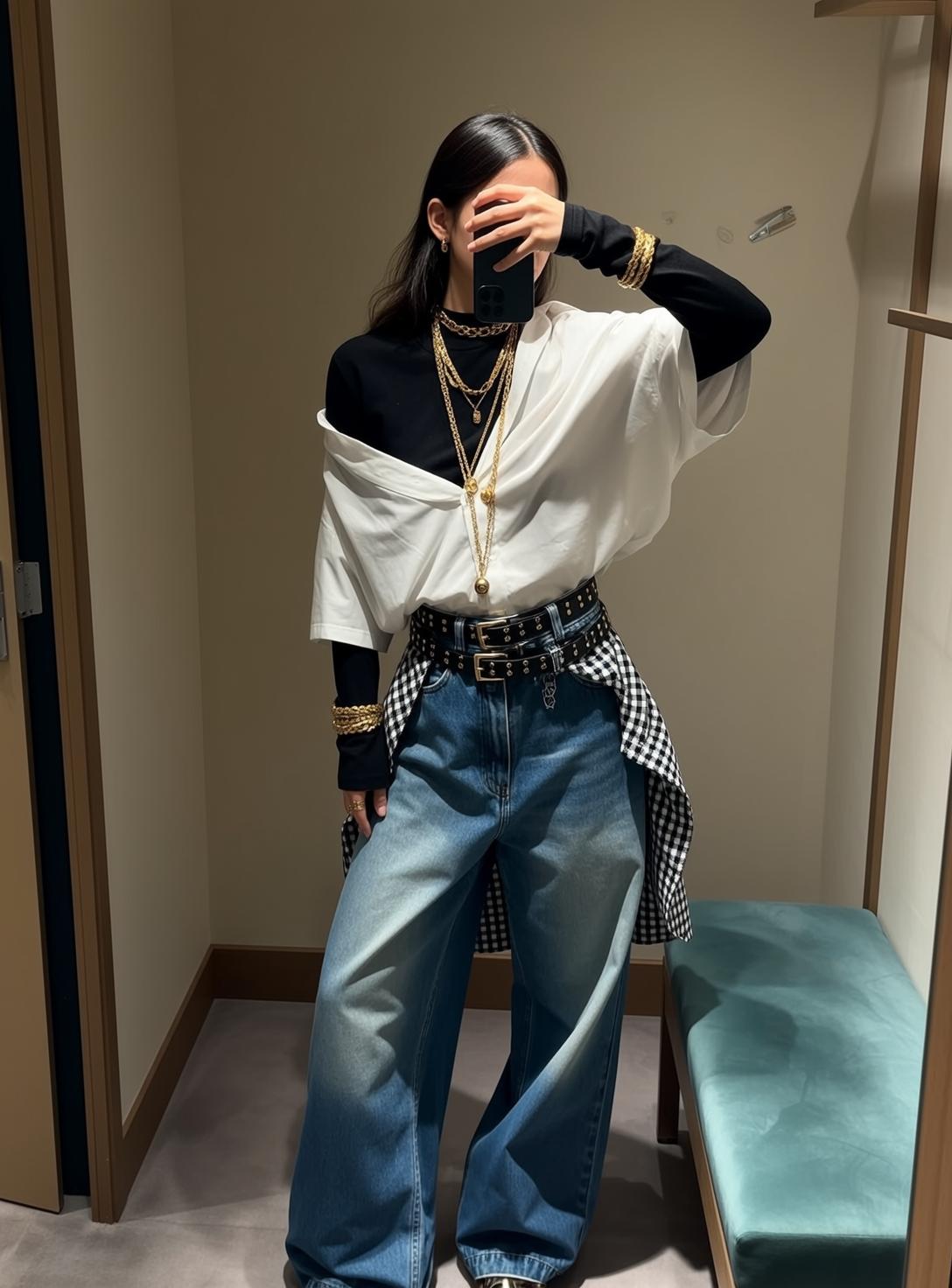 Fitting Room Mirror Selfie Layered Outfit
