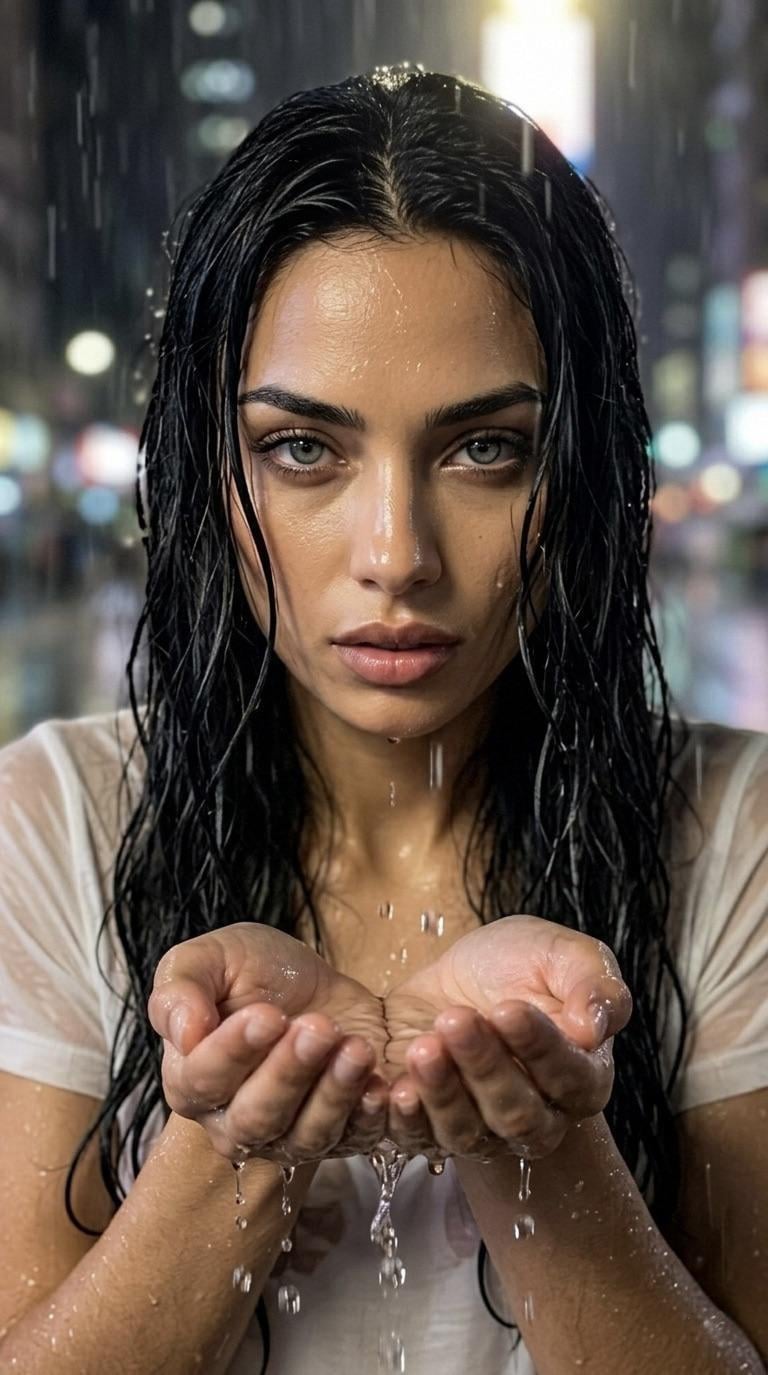 Wet T Shirt Rain Portrait Urban Night Bokeh