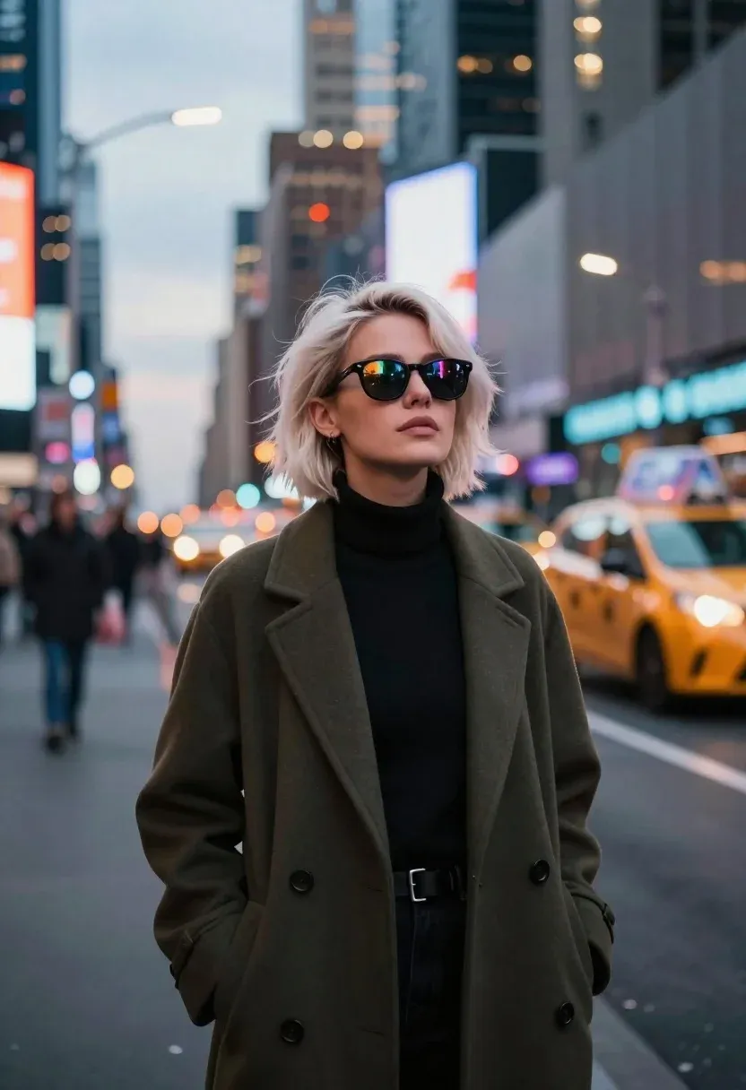 Sunglasses In Evening Streetlight Portrait