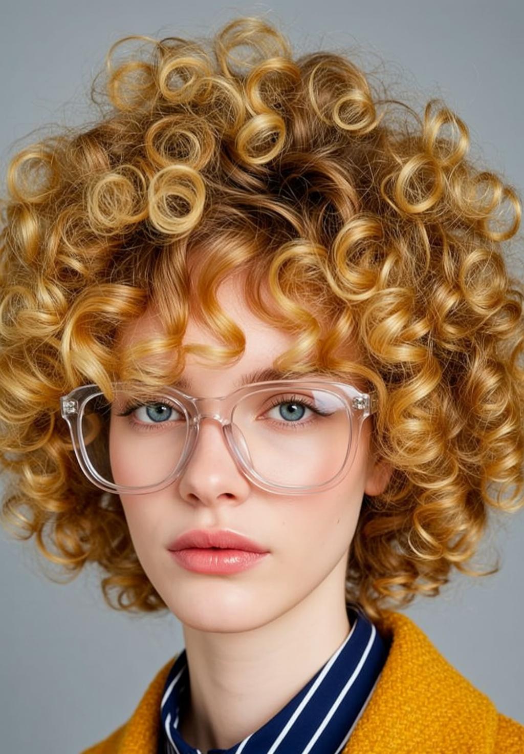 Blonde Curly Hair Yellow Jacket Studio