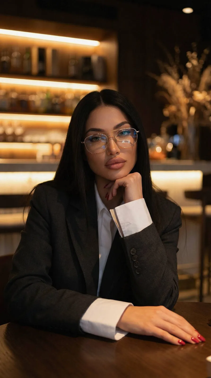 Glasses And Manicure With Structured Blazer