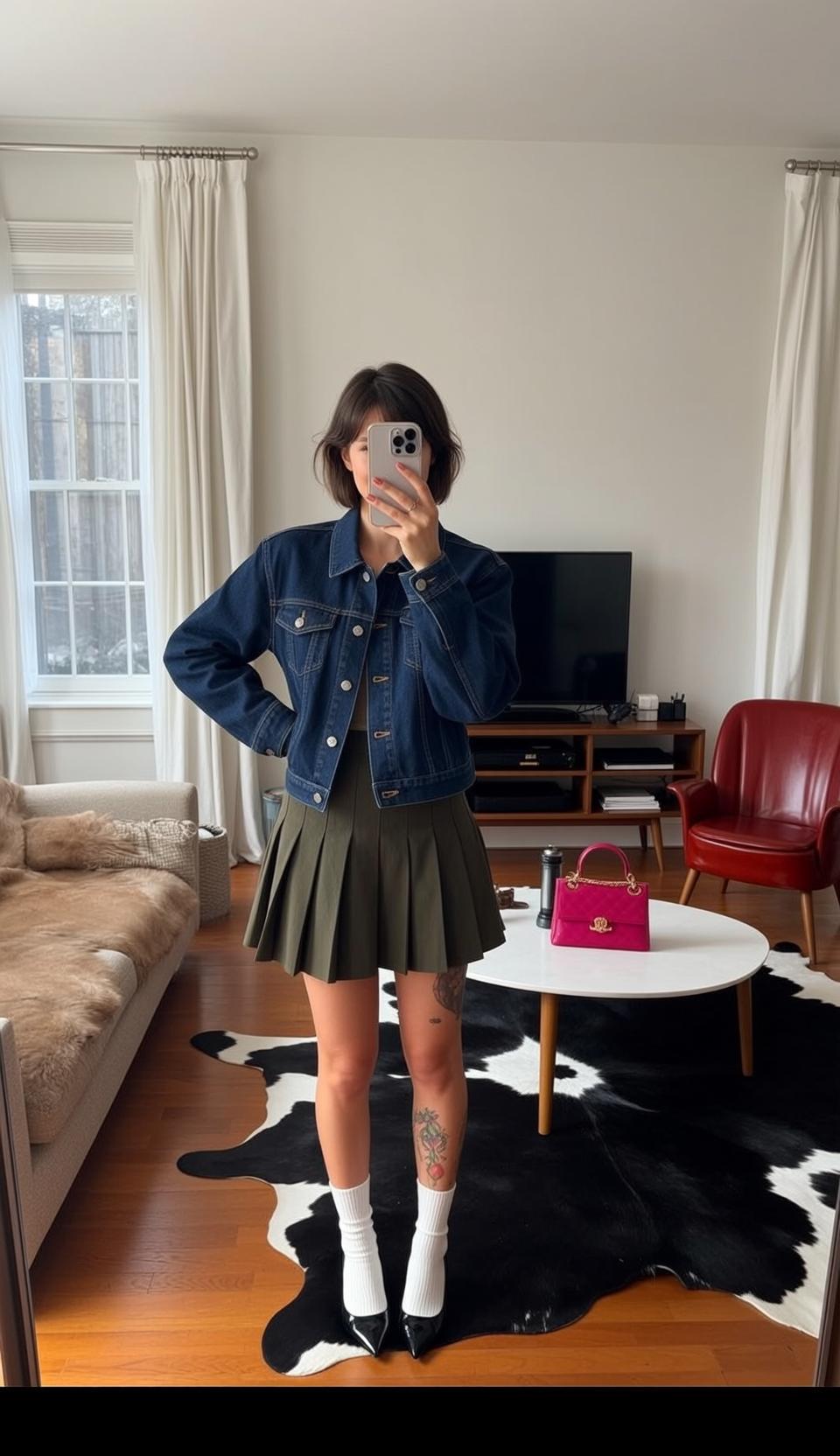 Brown Crop Top and Olive Mini Skirt