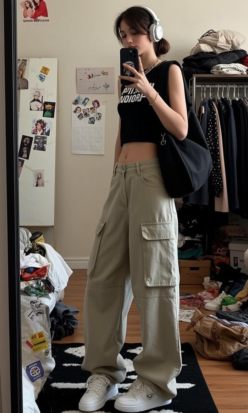 Cargo Pants Bedroom Mirror Selfie