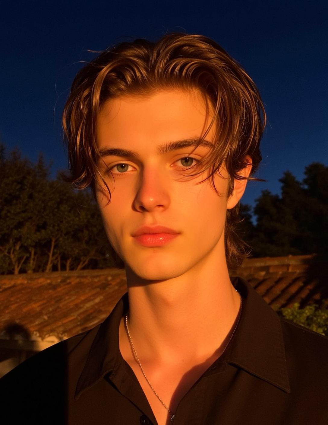 Man Black Shirt Silver Chain Golden Hour