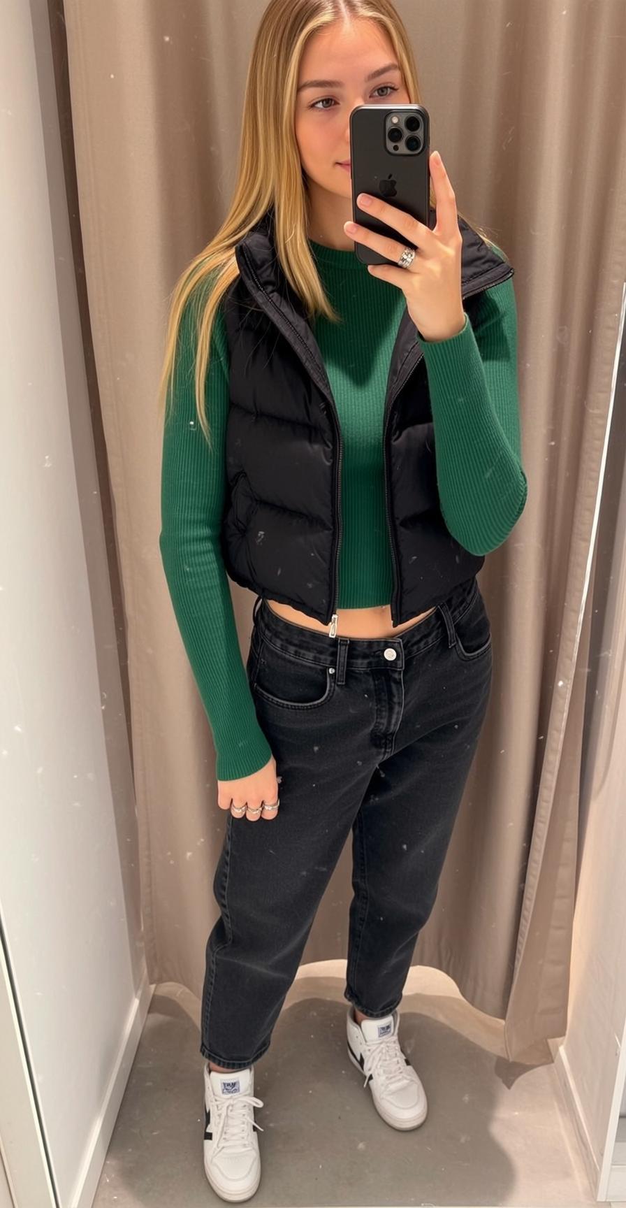 Green Crop Top Mirror Selfie