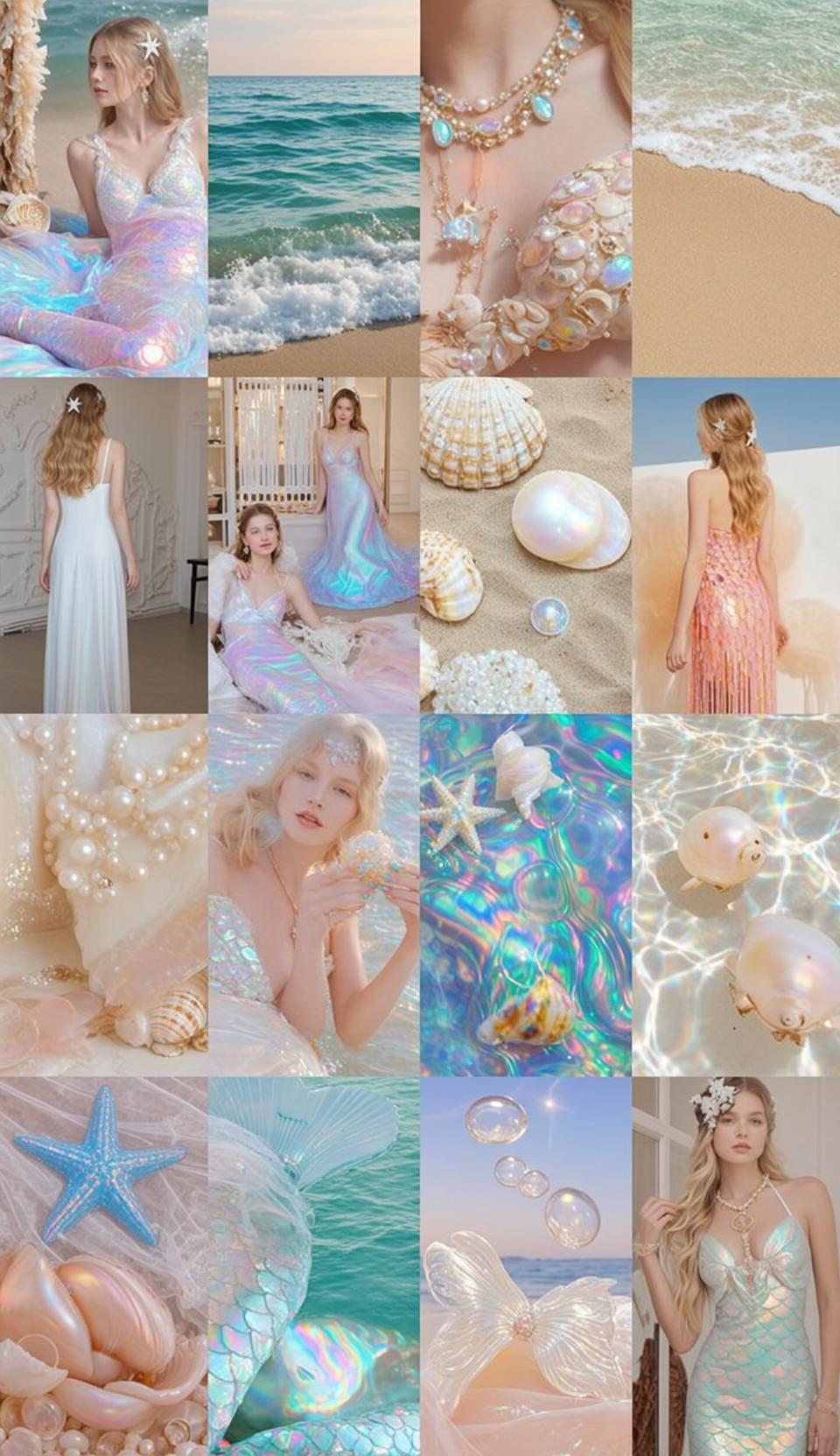 Ethereal Mermaid On Beach With Pearl Necklace