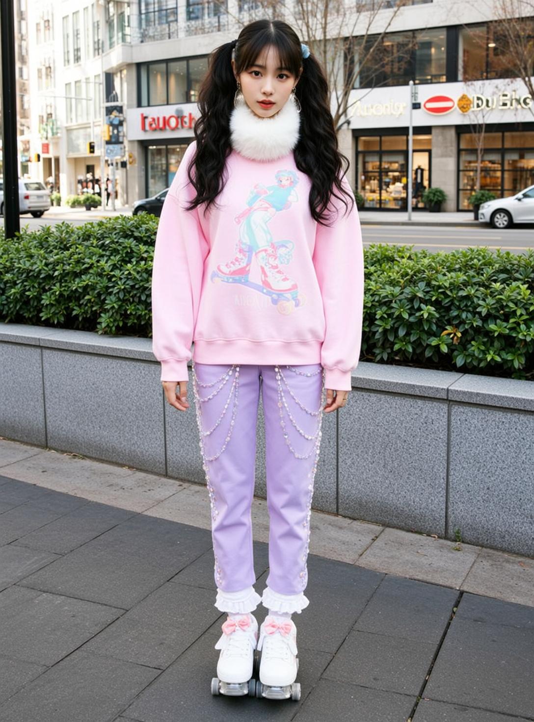 Pink Sweatshirt Roller Skates