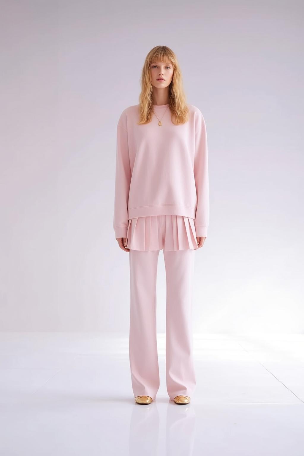 Pink Sweatshirt Wide Leg Pants