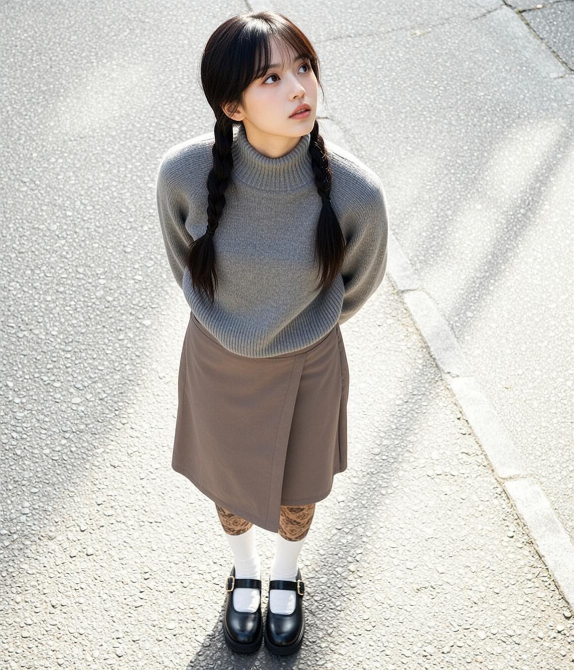 Casual Young Black Braided Pigtails Fair Grey