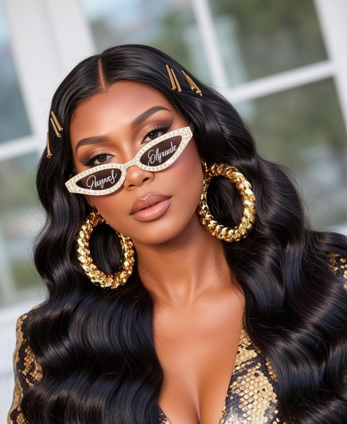 Creative Long Wavy Black Hair Dark Skin