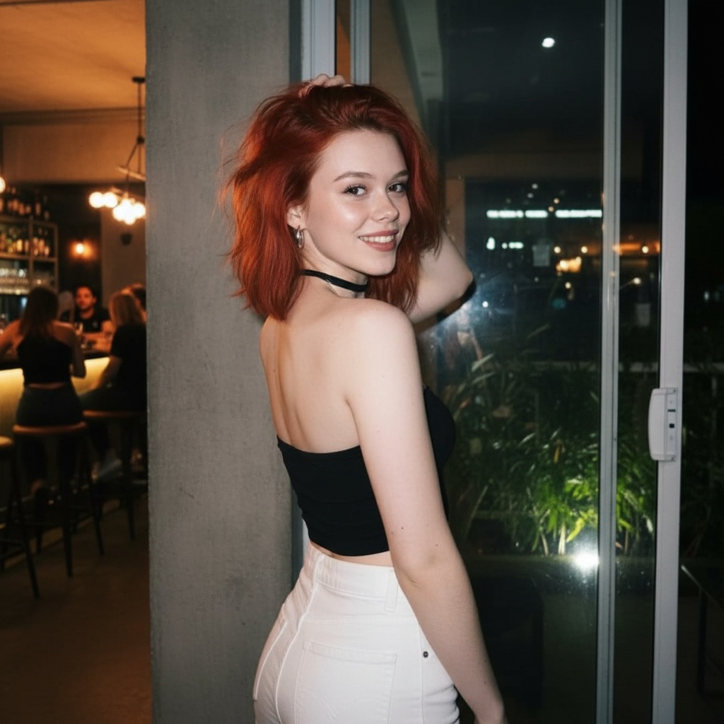 Woman Red Hair Strapless Top Plants Reflection