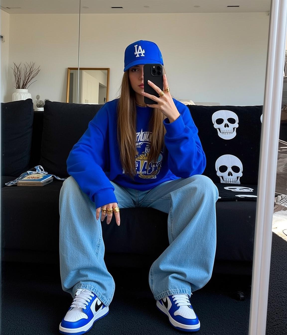 Blue Sweatshirt Selfie On Couch