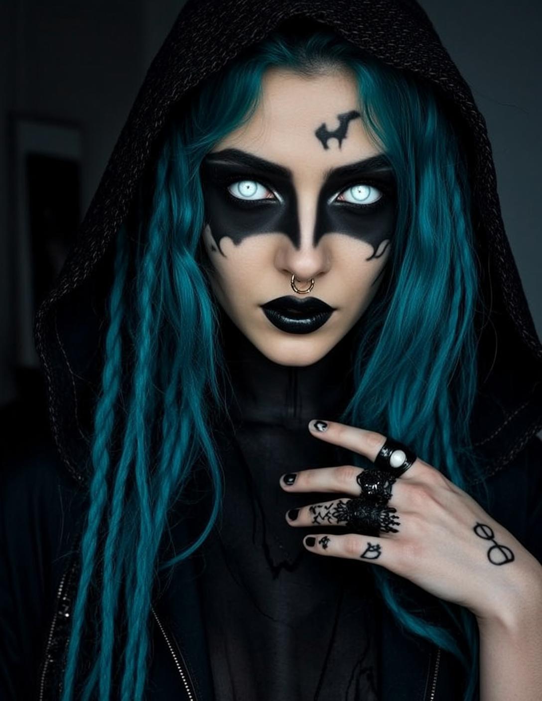 Halloween Makeup Young Teal Braided Dreadlocks Pale
