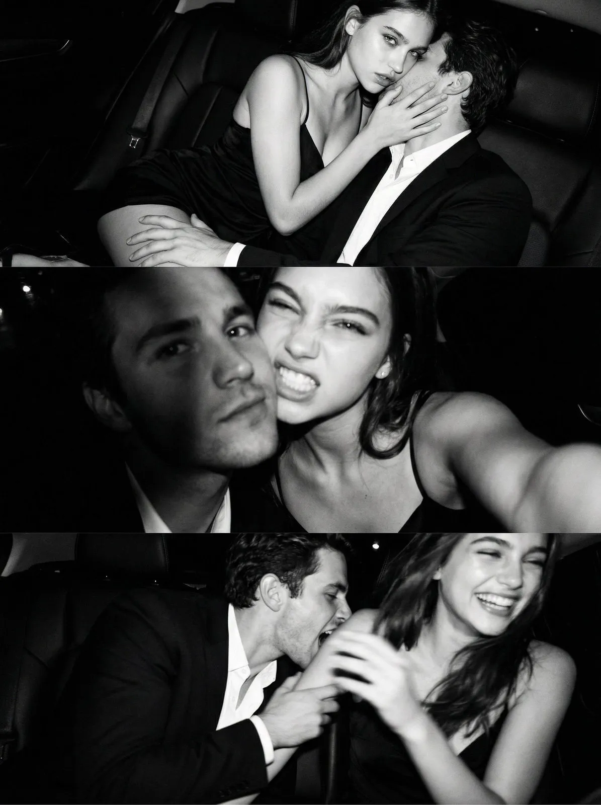 Night Car Interior Triptych Realistic