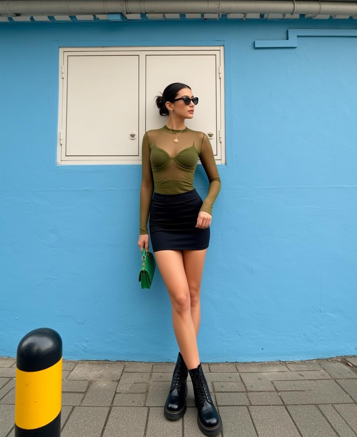 Casual Dark Brown Bun Tan Olive Green