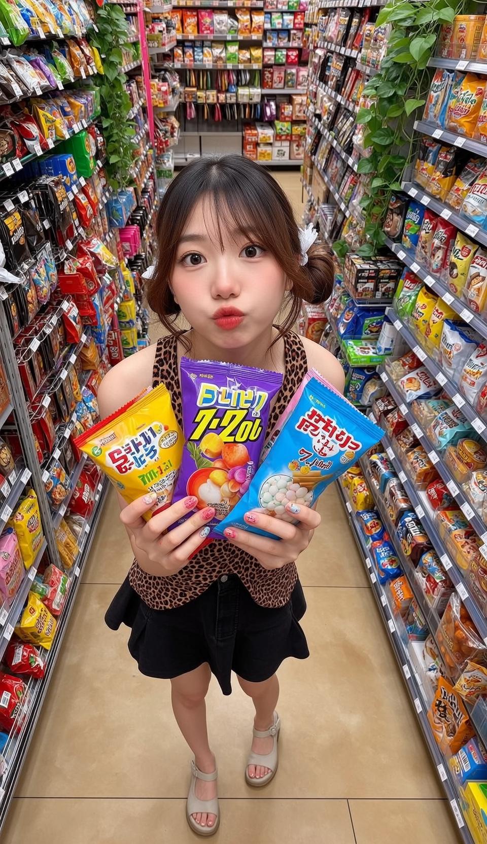 Snack Aisle Woman Playful Pout Store Aisle