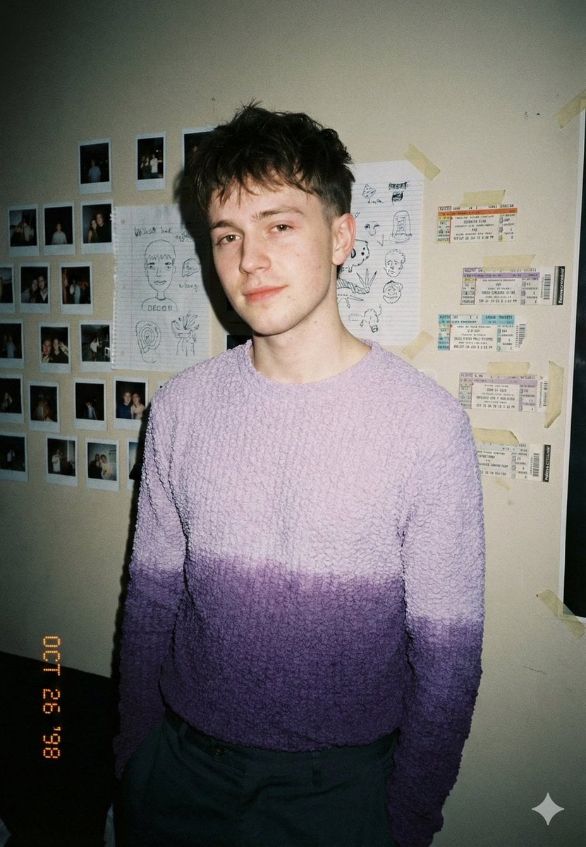 Male In Purple Knit Sweater Personal Room