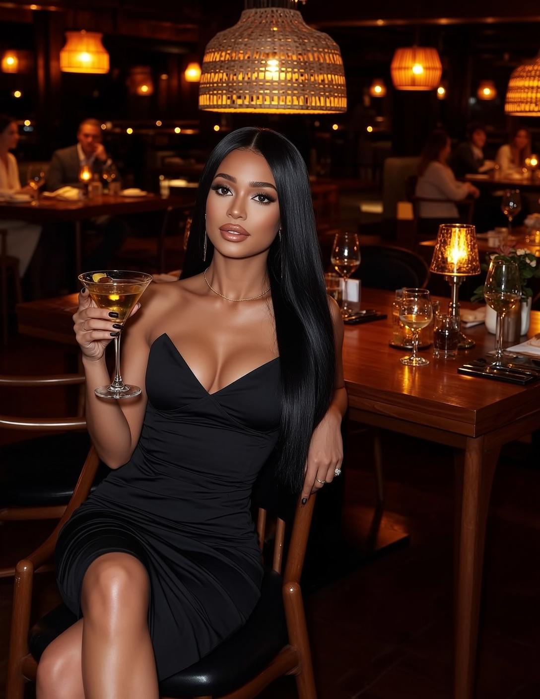 Explore Seated Holding Martini Glass Her Left