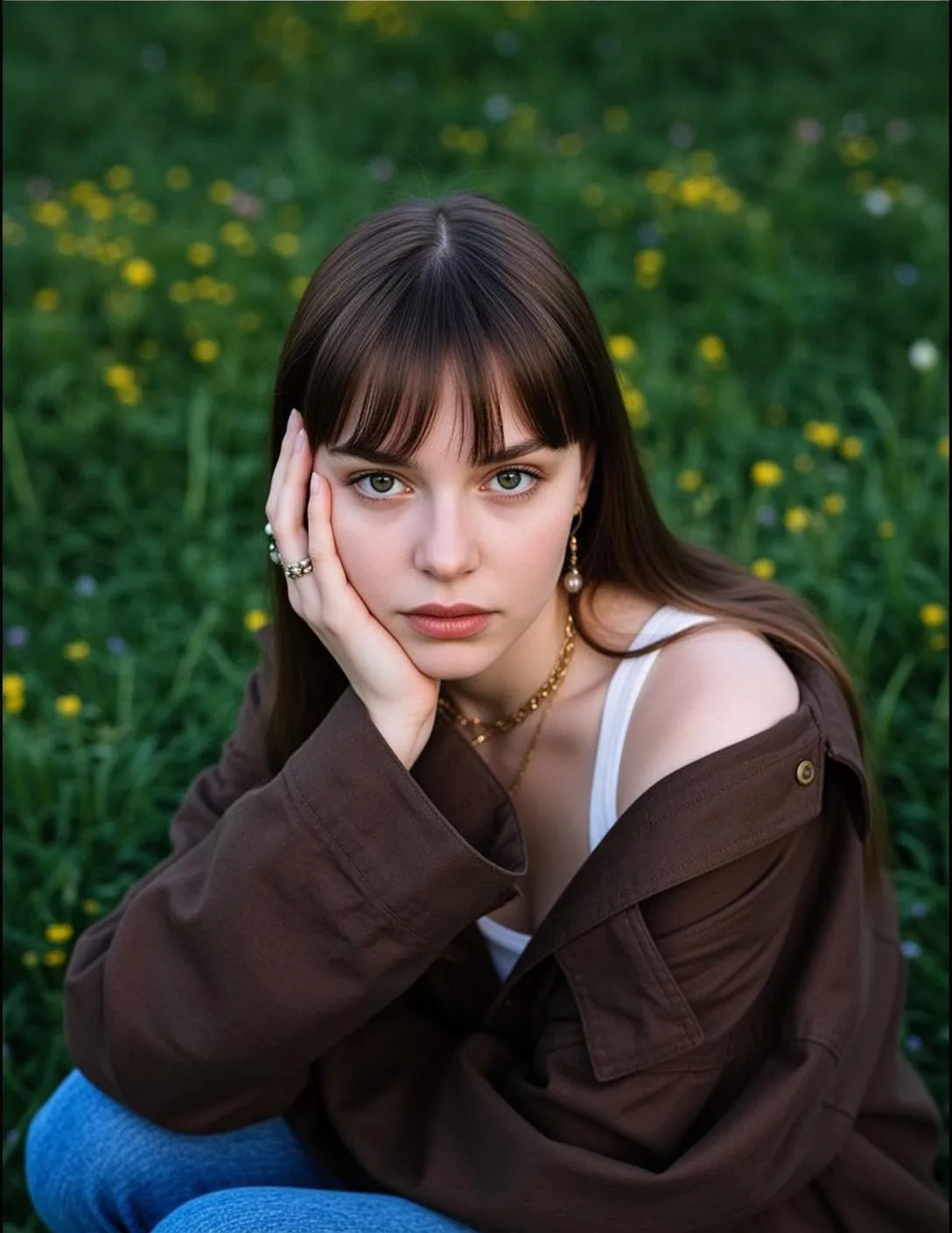 Earrings Necklace And Rings In Denim Portrait