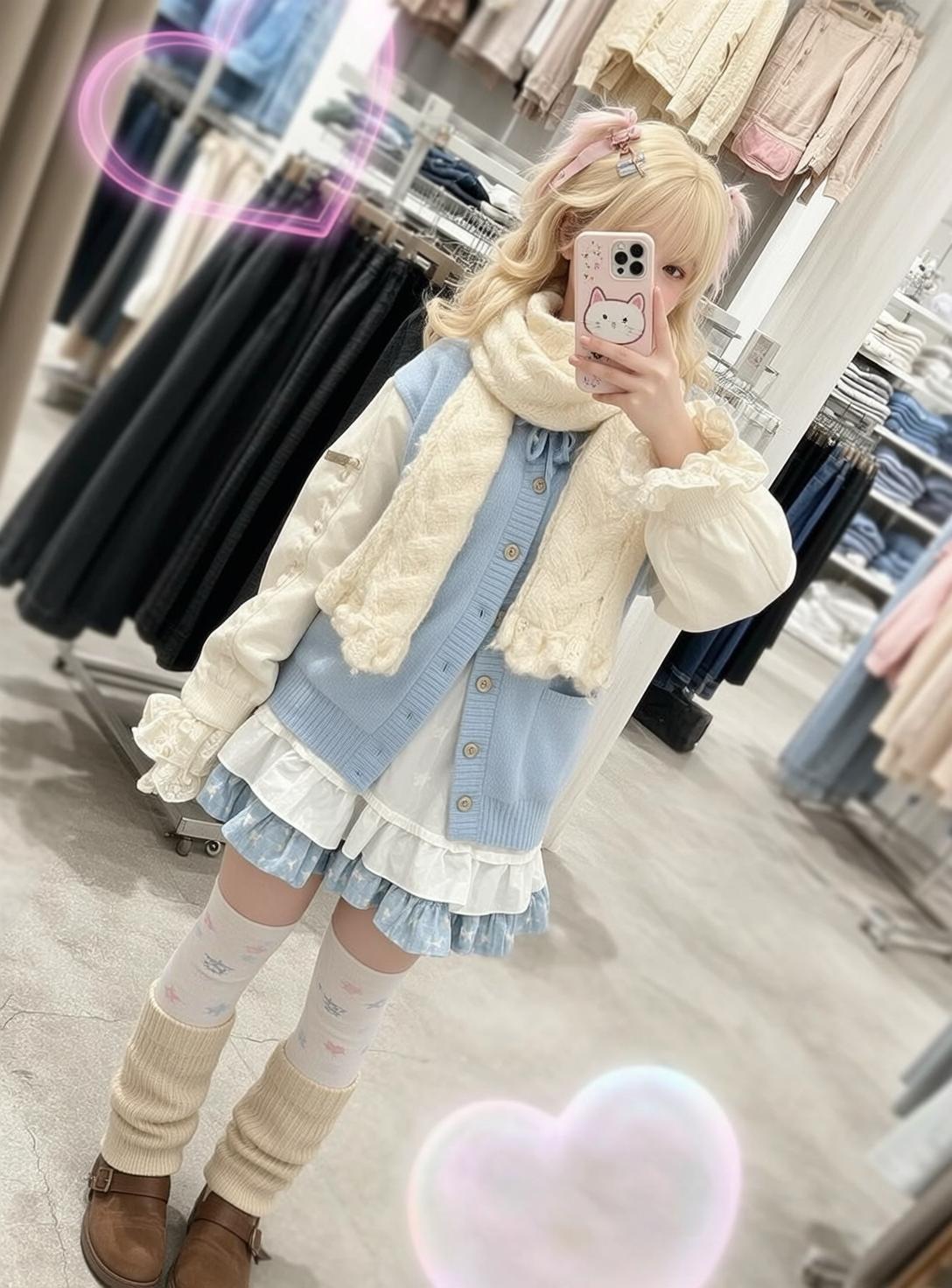 Blue Cardigan Cat Case Selfie