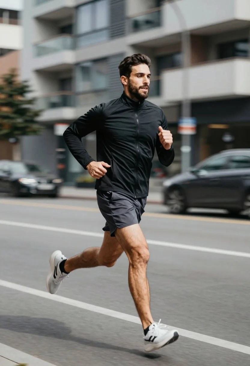 Dynamic Shot Muscular Man Sprinting Down City Street With Motion