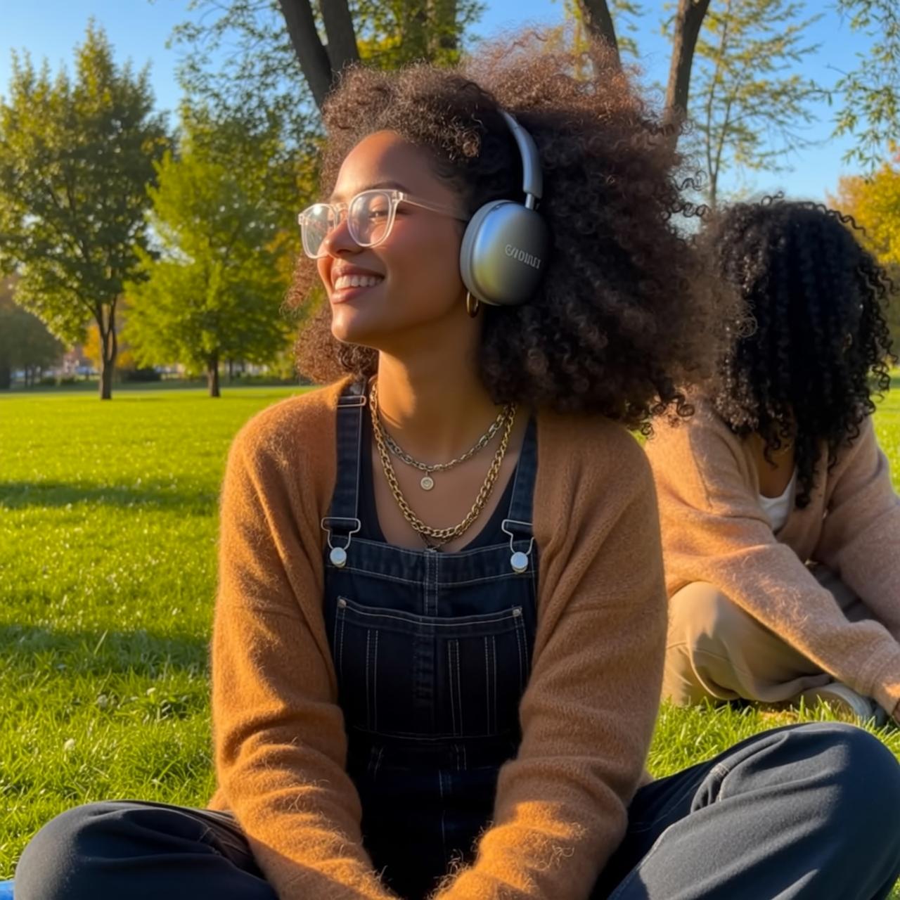 Park Grass Curly Afro Cardigan Overalls