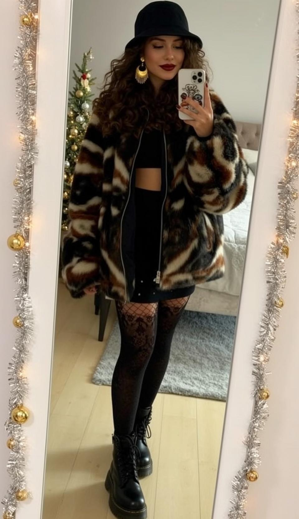 Black Sparkle Skirt Staircase Selfie