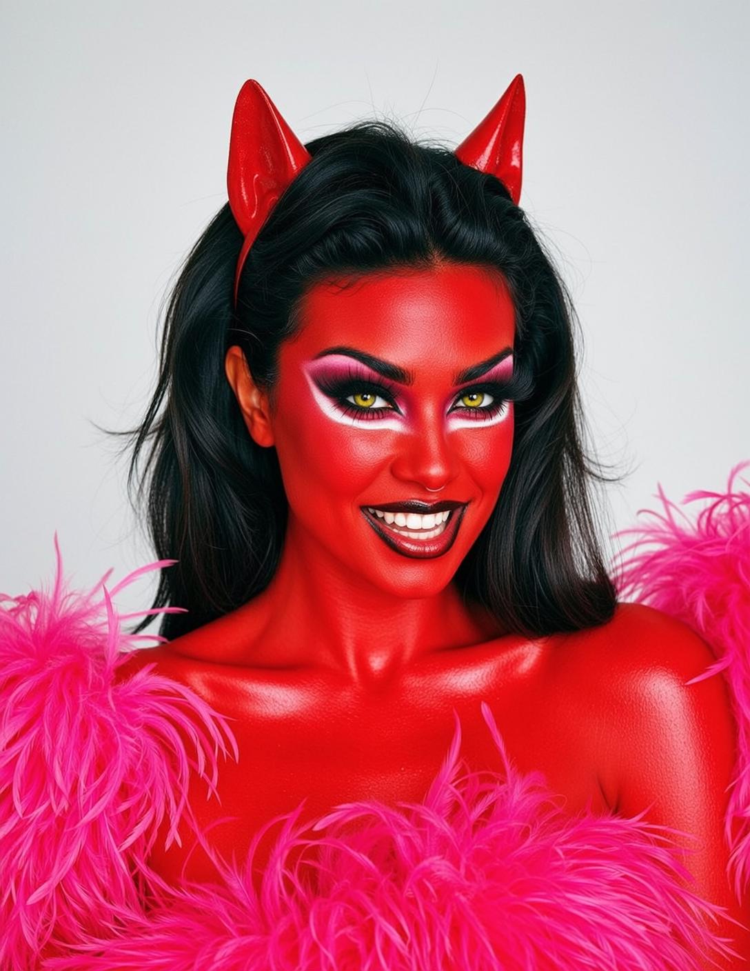 Halloween Makeup Devilish Long Dark Wavy Bright
