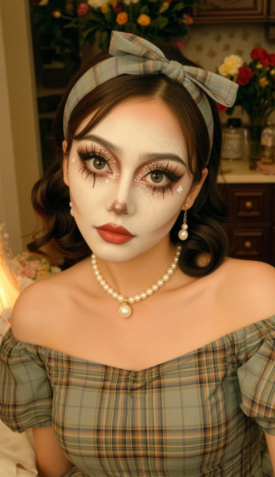 Halloween Makeup Young Doll-like Dark Brown Wavy
