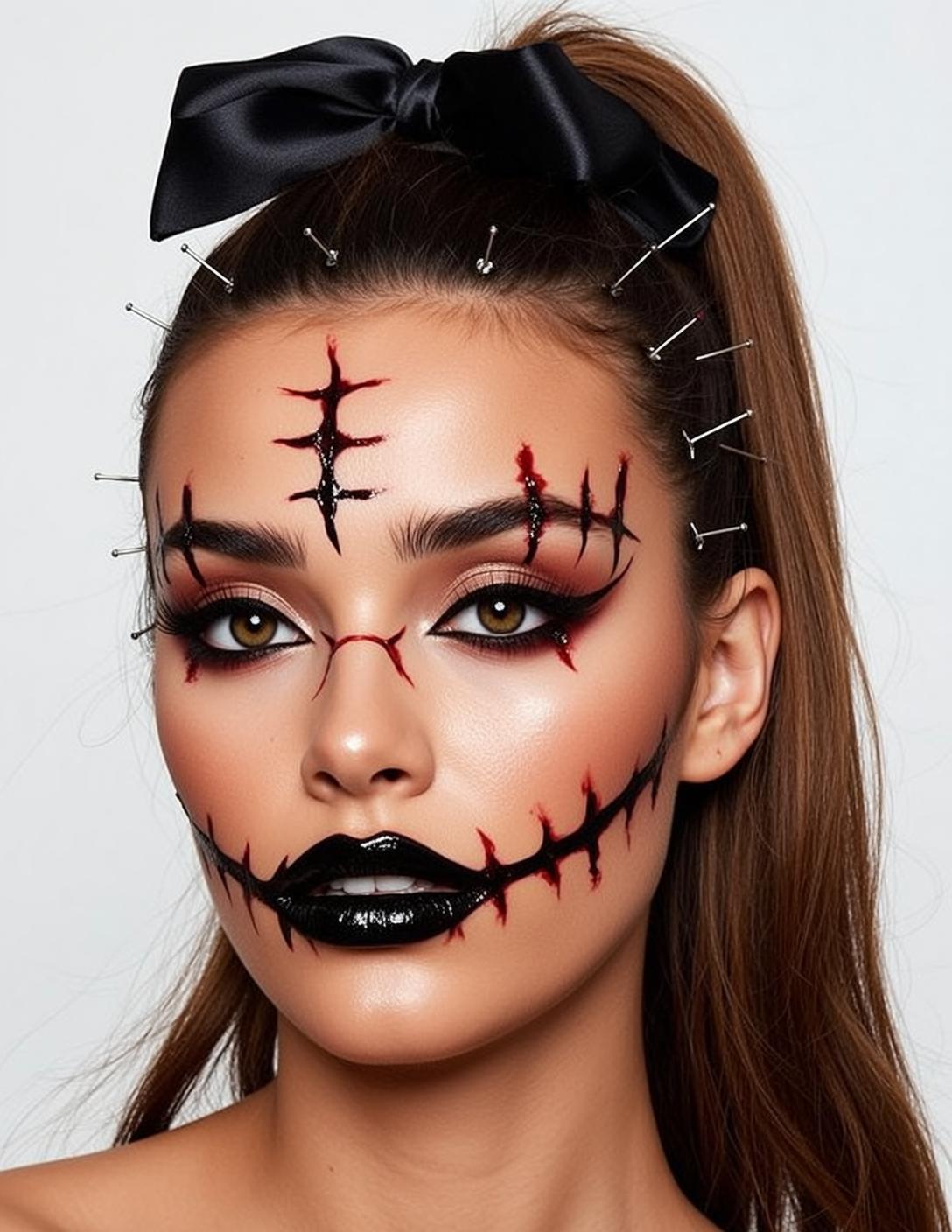 Halloween Makeup Young Brown Pulled Ponytail Fair