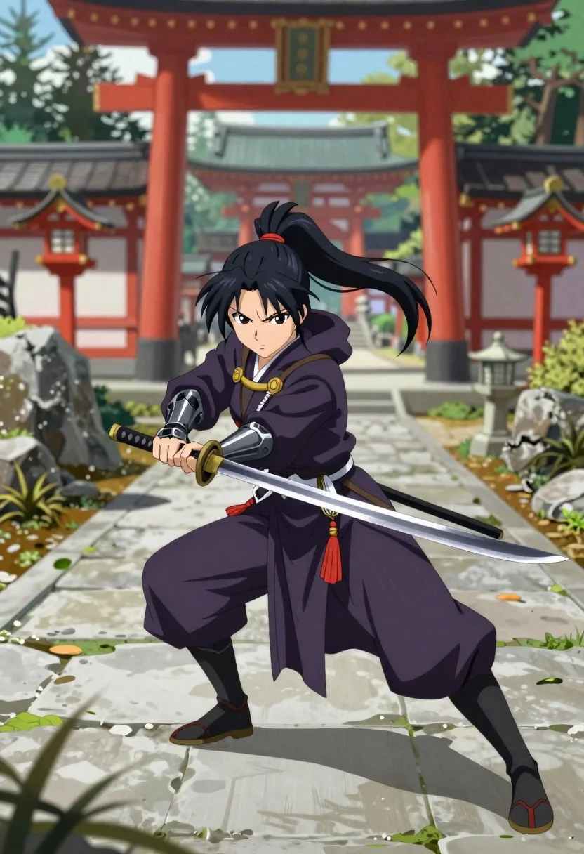 Medium And Overall Scene Anime-style Illustration Female Warrior Dynamic Combat reference photo