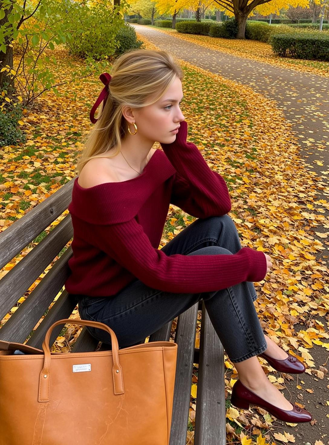 Autumn Young Blonde Pulled Back Red Ribbon