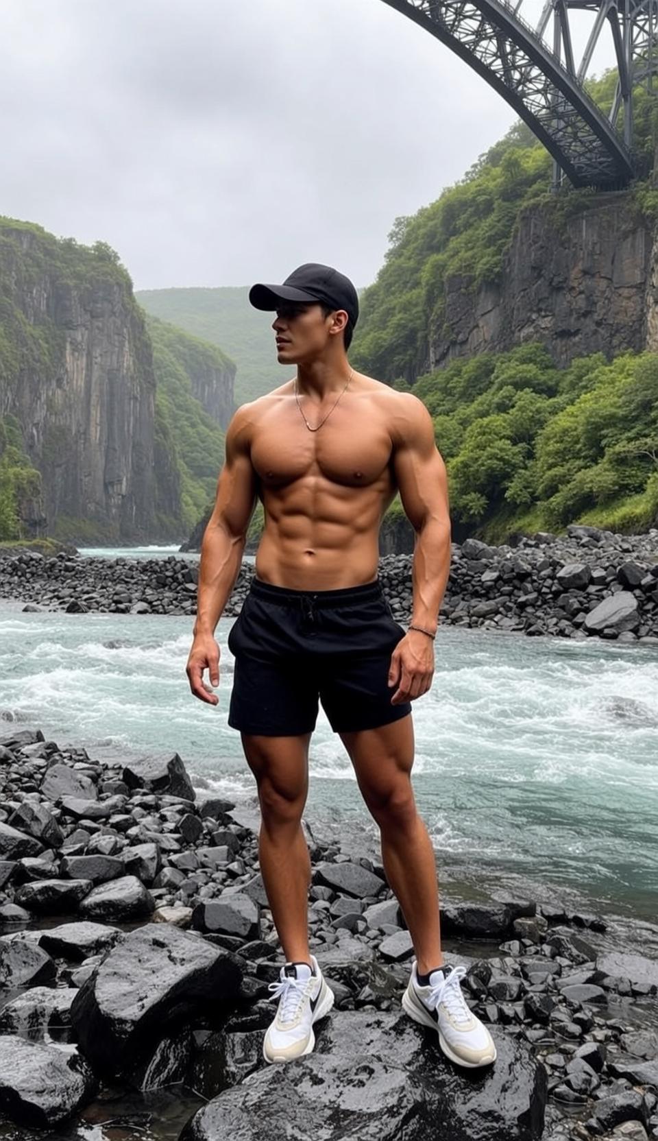 Muscular Short Black Tanned Athletic Shorts Silver