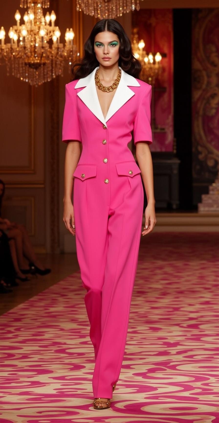Barbiecore Walking Forward Runway Facing Neutral Expression